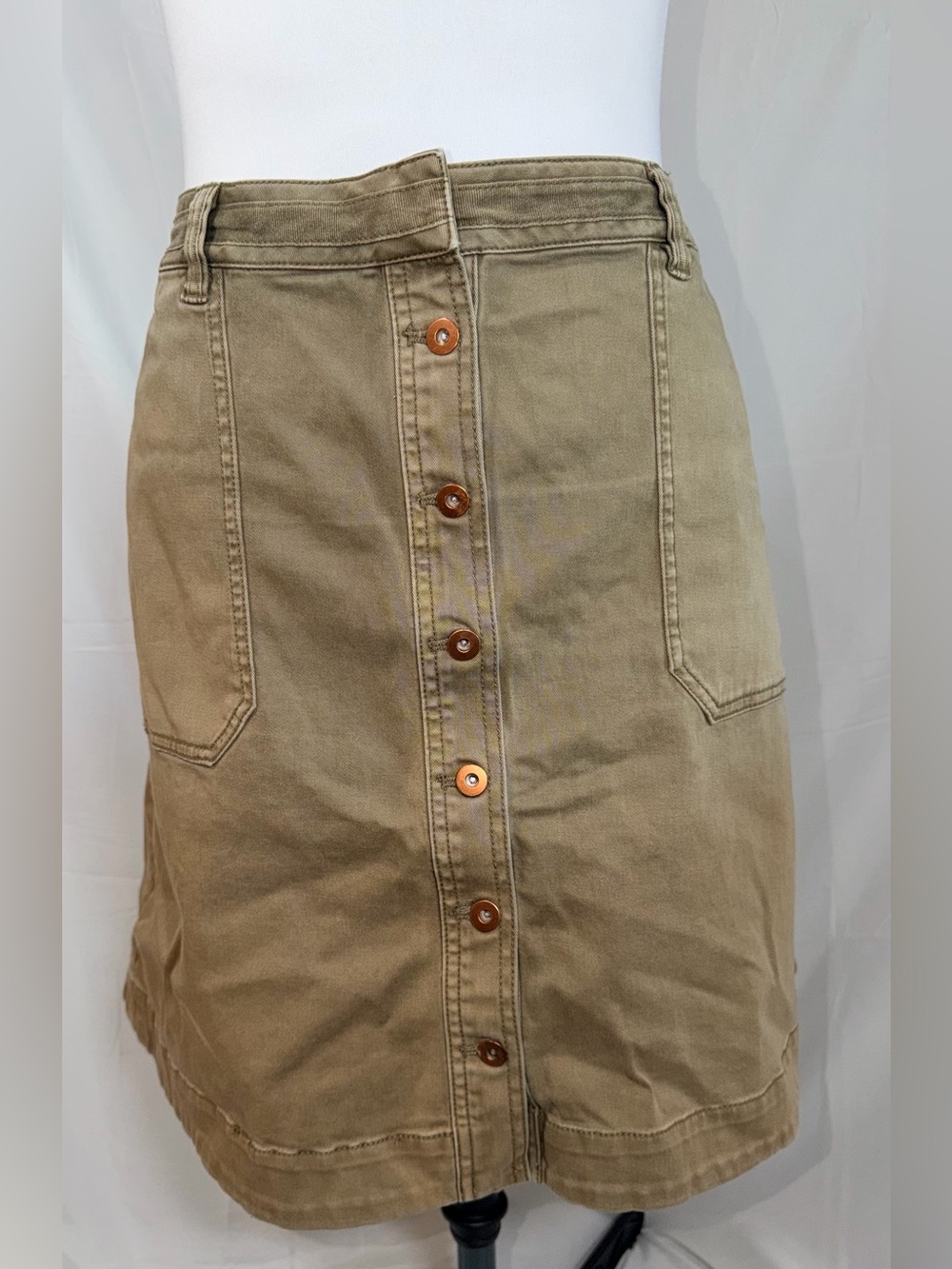 Pilcro and The Letterpress Button-Front Olive Green Utility Skirt